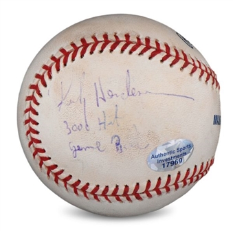 2001 Tony Gwynn and Rickey Henderson Signed and Inscribed Baseball From Hendersons 3,000th Hit Game and Gwynns Final Game (MEARS)